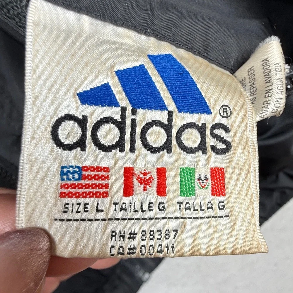 Vtg 90s Adidas Black Blue Fleece reversible Hooded Windbreaker Jacket Mens Large